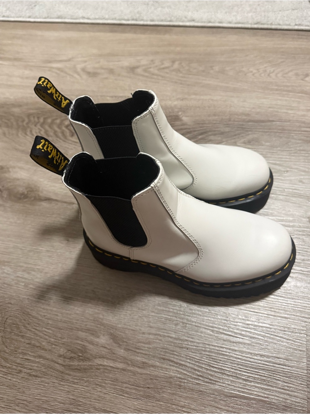 Doc Marten Platform White Chelsea Boots with Black Trim - Picture 3 of 5